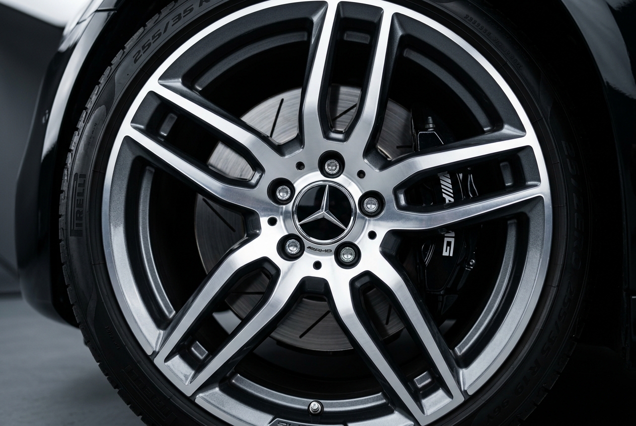 Diamond cut alloy wheel showing machined face with contrasting dark spokes