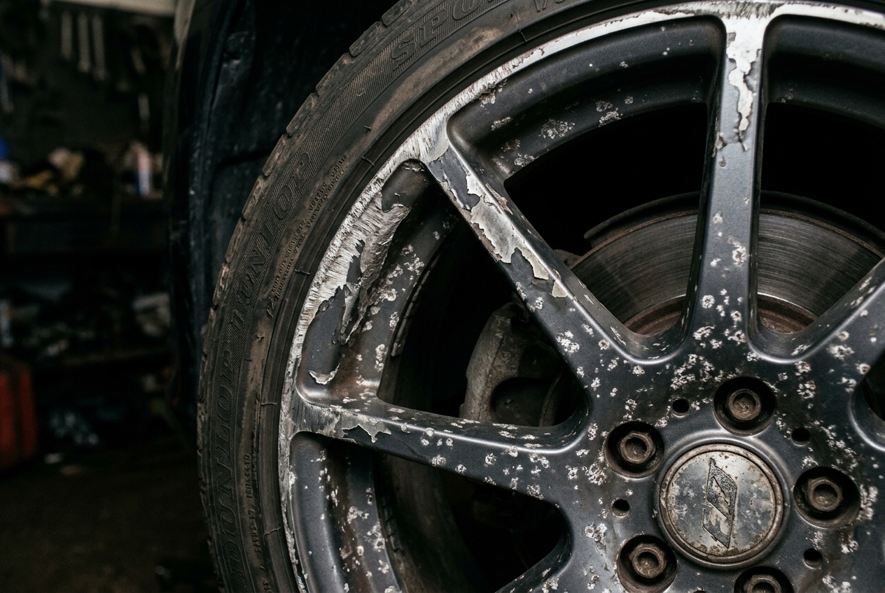 Alloy wheel showing signs of damage and corrosion requiring refurbishment