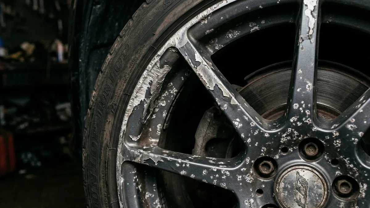 Alloy wheel showing signs of damage and corrosion requiring refurbishment
